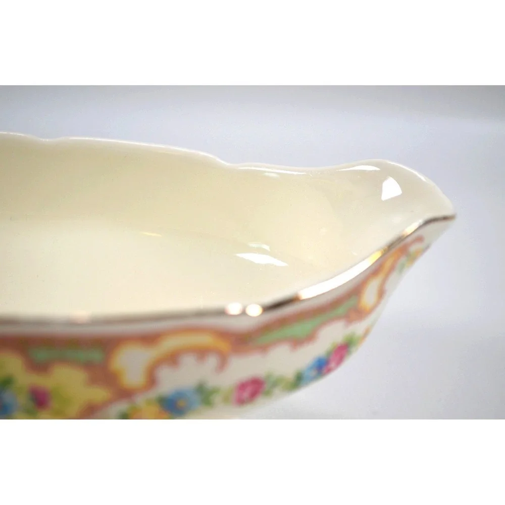 Mount Clemens Mildred‎ Floral Pattern Gold Trimmed Gravy Boat 1930s Vintage